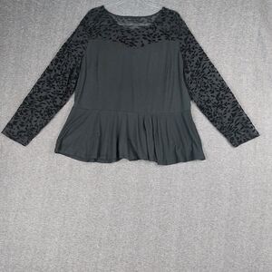 DENIM24/7 Y2K BLACK VELVET BURNOUT ILLUSION LONG SLEEVE PEPLUM WITCHY TOP SZ 1X